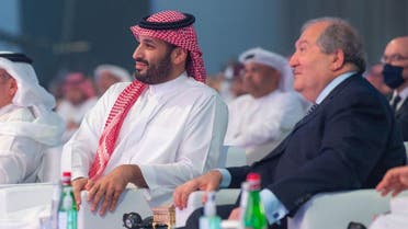 The President of Armenia, Armen Sarkissian, and Saudi Arabia’s Crown Prince Mohammed bin Salman at the FII in Riyadh. (SPA)