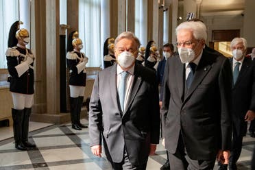 Italian President Sergio Mattarella meets United Nations Secretary-General Antonio Guterres ahead of G20 summit at the Quirinale Palace in Rome, Italy, on October 29, 2021. (Reuters)