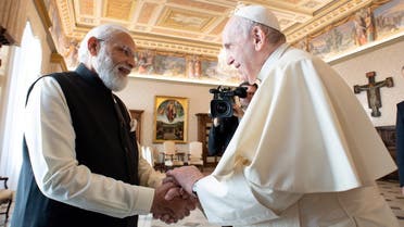 Pope Francis meets with India's Prime Minister Modi at the Vatican. October 30, 2021. (Reuters)