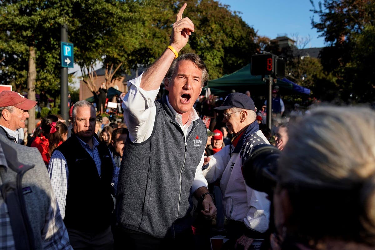 Virginia Republican gubernatorial nominee Glenn Youngkin speaks during a campaign event in Old Town Alexandria’s Farmers Market in Alexandria, Virginia, US, October 30, 2021. (Reuters)