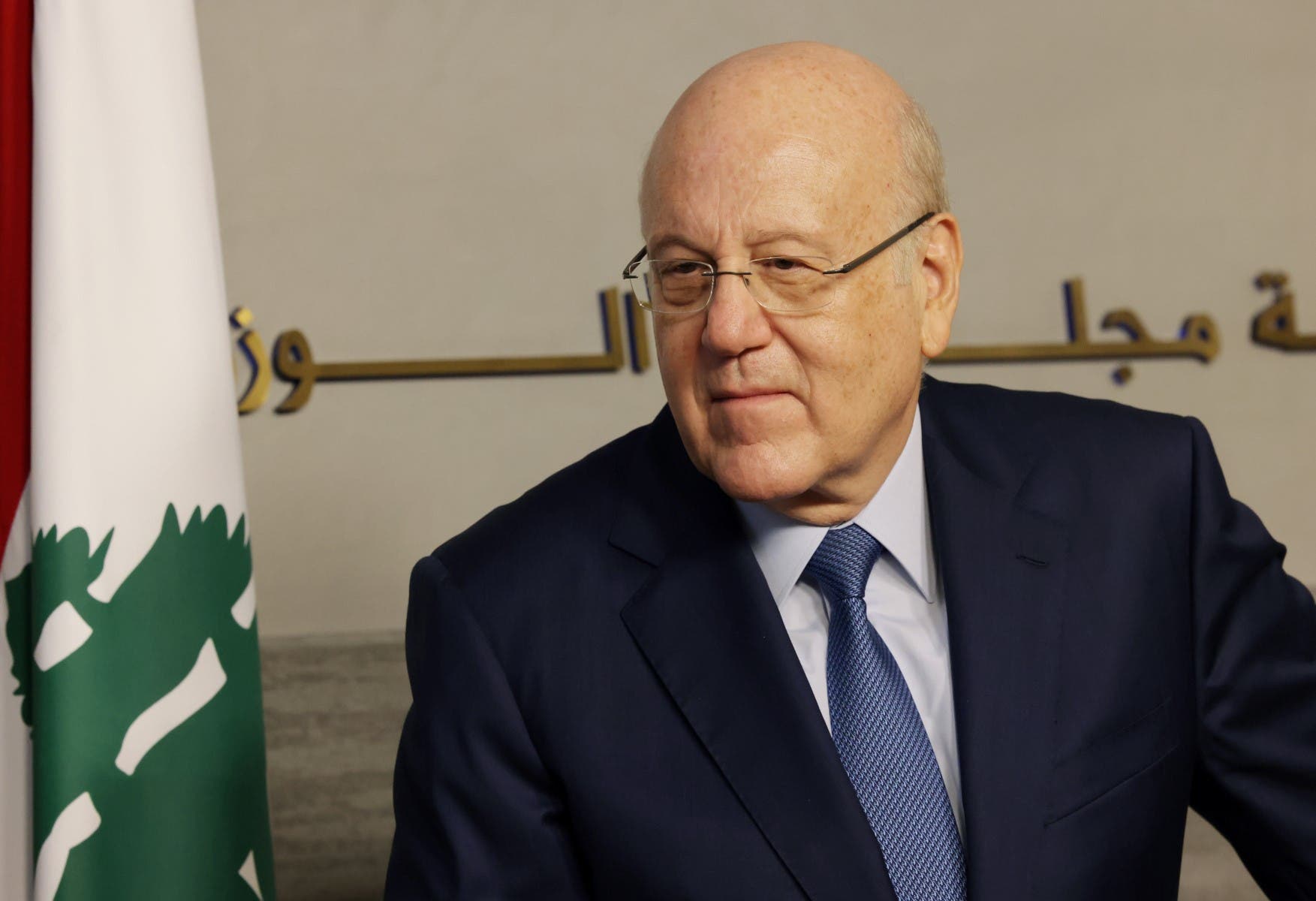 Lebanese Prime Minister Najib Mikati attends a joint press conference after his meeting with his Jordanian counterpart at the Grand Serail in Beirut, on September 30, 2021. (AFP)