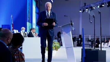 US President Joe Biden speaks during the COP26 UN Climate Summit, Nov. 1, 2021, in Glasgow, Scotland. (AP)