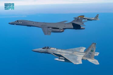 The Royal Saudi Air Force and the US Air Force in a joint exercise with the participation of Saudi Arabia’s F-15C fighters and the US’ B-1 strategic bombers. (File Photo: SPA)