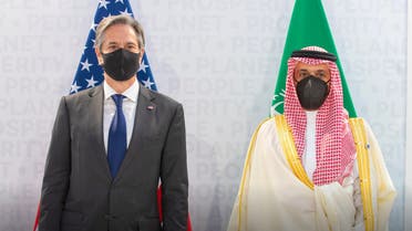 Saudi Arabia’s Foreign Minister Prince Faisal bin Farhan and US Secretary of State Antony Blinken. (KSA MOFA)