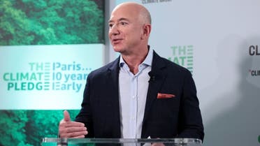 Jeff Bezos speaks during the Climate Week NYC Leaders’ Reception at PEAK at Hudson Yards on September 20, 2021 in New York City. (AFP)