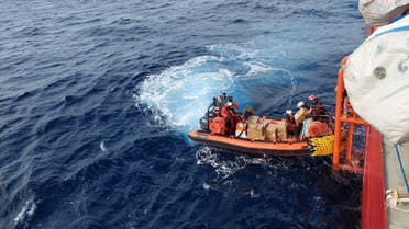 Ocean Viking have assisted Sea Eye 4 & over 800 survivors onboard their ship with extra food supplies.  (Twitter/@SOSMedIntl