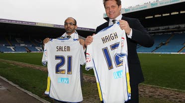 GFH Capitals Deputy Chief Executive David Haigh (R) and Director Salem Patel pose for photos pitchside before announcing GFH Capital's buy out of Leeds United Football Club on 12 December, 2012. (File photo: Reuters)