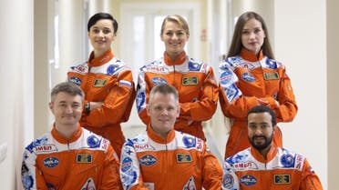 Emirati astronaut Saleh al-Ameri (front row, right )is part of an international crew of six who will spend eight months in near isolation as part of the Scientific International Research in Unique Terrestrial Station (SIRIUS-21). (Supplied: Dubai Media Office)