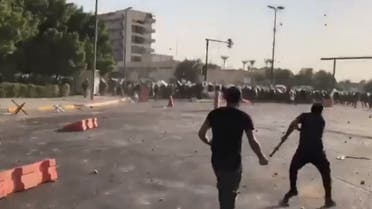 Iraqi security forces clash with pro-Iran protestors in Baghdad on Nov 5, 2021. (Screengrab)