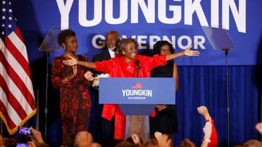 Winsome Sears celebrates winning the race for Lt. Governor of Virginia, Nov. 3, 2021. (Reuters)