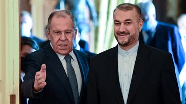 Russian Foreign Minister Sergei Lavrov and his Iranian counterpart Hossein Amir-Abdollahian hold a joint news conference following their meeting, in Moscow, Russia, October 6, 2021. Kirill Kudryavtsev/Pool via REUTERS