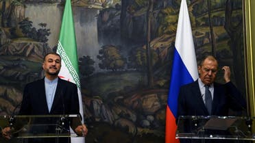 Russian Foreign Minister Sergei Lavrov and his Iranian counterpart Hossein Amir-Abdollahian hold a joint news conference following their meeting, in Moscow, Russia, October 6, 2021. Kirill Kudryavtsev/Pool via REUTERS