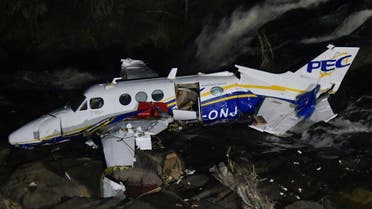 The wreckage of a small airplane that crashed with Brazilian country singer Marilia Mendonca, 26, is seen near a waterfall area in Piedade de Caratinga, state of Minas Gerais, Brazil, November 5, 2021. REUTERS/Washington Alves