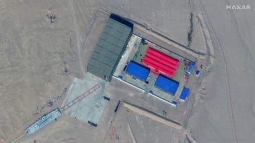 Satellite imagery of test range at Taklamakan desert in China’s Xinjiang, by Maxar shows Navy  carrier, mobile and destroyer targets. (Reuters)