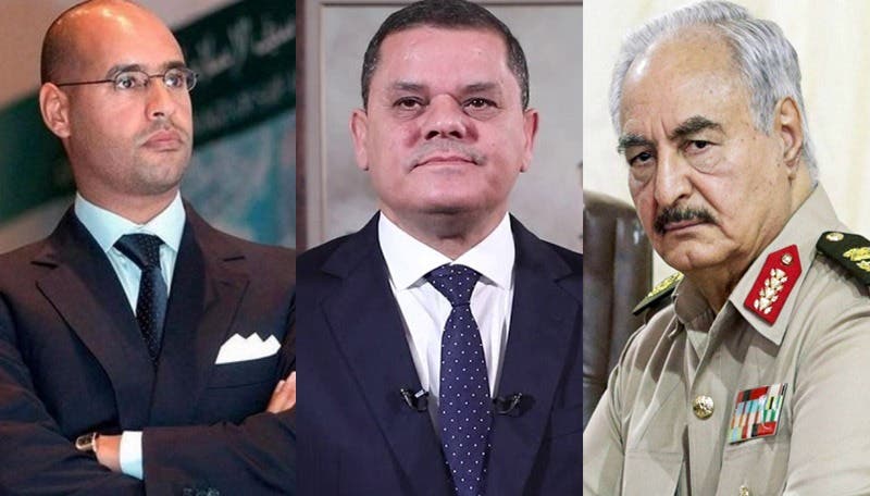 خليفة حفتر وعبد الحميد الدبيبة وسيف الاسلام القذافي