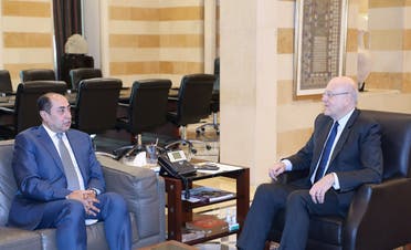 Arab League Assistant Secretary-General Hossam Zaki meets with Lebanon’s PM Najib Mikati in Beirut, Nov. 8, 2021. (File photo: Reuters)