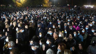 Opposition supporters gather in the central square of Yerevan, Nov. 8, 2021. (AP)