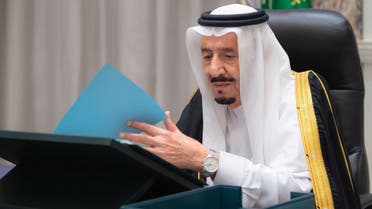 Saudi Arabia’s King Salman bin Abdulaziz chairs the Kingdom’s virtual Cabinet session. (SPA)