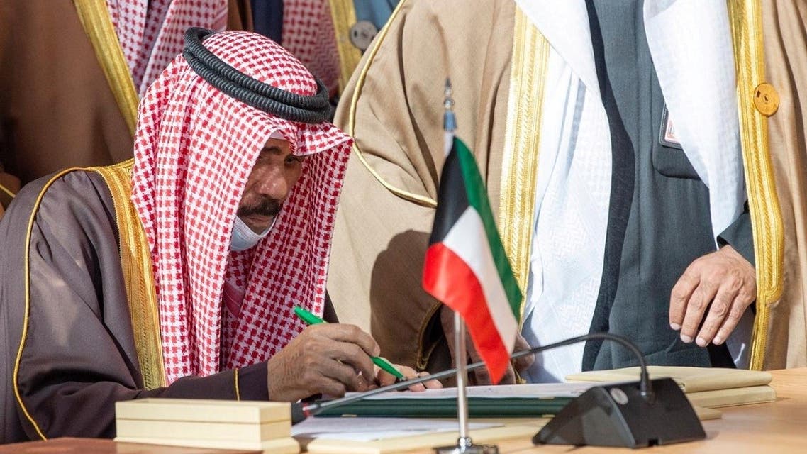 Kuwait's Emir Nawaf al-Ahmad al-Sabah attends the Gulf Cooperation Council's (GCC) 41st Summit in Al-Ula, Saudi Arabia January 5, 2021. (Reuters)
