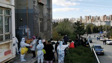 People line up for nucleic acid testing at a residential compound following local cases of the coronavirus disease (COVID-19) in Dalian, Liaoning province, China November 10, 2021. (Reuters)