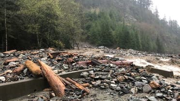 Debris lie on the ground after a landslide and flood, near Ten Mile, British Columbia, Canada, November 15, 2021. (Reuters)