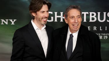 Director Jason Reitman and Producer Ivan Reitman pose for photographers as they arrive for the world premiere of the film Ghostbusters: Afterlife in Manhattan, in New York City, New York, US, November 15, 2021. (Reuters)