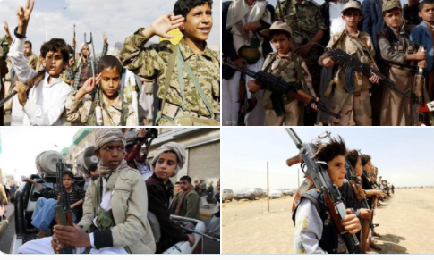 أطفال يمنيون جندتهم الميليشيات الحوثية (من حساب وزير الغعلام معمر الإرياني على تويتر)