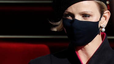 Princess Charlene of Monaco, wearing a protective face mask, leaves after a mass at Monaco Cathedral during the celebrations marking Monaco's National Day, November 19, 2020. (Reuters)