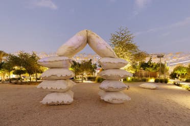 Through this marble sculpture of the takiya, traditional Emirati floor pillows, Emirati designer Afra Aal-Dhaheri revisits moments of impromptu play. (Supplied: Twitter)
