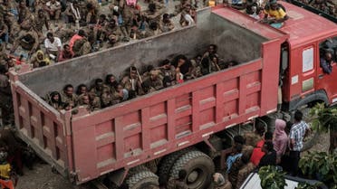 In this file photo taken on July 02, 2021 Wounded captive Ethiopian soldiers arrive on a truck at the Mekele Rehabilitation Center in Mekele, the capital of Tigray region, Ethiopia. (AFP)
