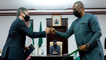 US Secretary of State Antony Blinken and Nigerian FM Geoffrey Onyeama in Abuja, Nigeria, Nov. 18, 2021. (Reuters)