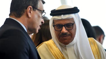 Bahraini Foreign Minister Abdullatif al-Zayani (R) talks to his Brazilian counterpart Carlos Alberto França during the inauguration of the Brazilian embassy in the Bahraini capital Manama, on November 16, 2021. (AFP)