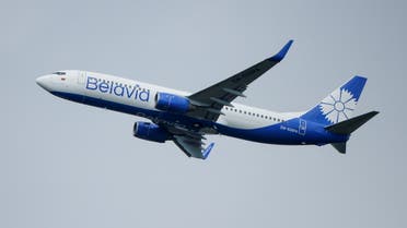 FILE PHOTO: A Boeing 737-800 plane of Belarusian state carrier Belavia takes off at the Domodedovo Airport outside Moscow, Russia May 28, 2021. REUTERS/Maxim Shemetov/File Photo