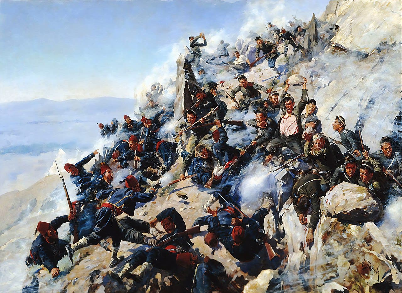 لوحة تجسد الروس والبلغار أثناء خوضهم لإحدى المعارض ضد العثمانيين عام 1877