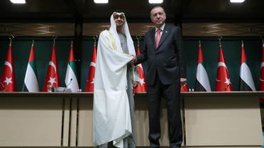 Turkish President Erdogan meets with Abu Dhabi Crown Prince Sheikh Mohammed bin Zayed al-Nahyan. (Reuters)