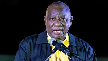 South Africa and Africa National Congress (ANC) President Cyril Ramaphosa delivers a speech during the launch of the ANC electoral manifesto in Pretoria, on September 27, 2021. (AFP)