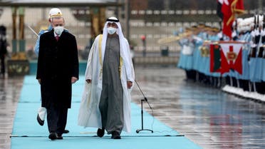 Turkish President Tayyip Erdogan and Abu Dhabi Crown Prince Sheikh Mohammed bin Zayed al-Nahyan review a guard of honour, in Ankara. (Reuters)