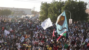 Thousands of protesters take to the streets to renew their demand for a civilian government in the Sudanese capital Khartoum, on, Nov. 25, 2021.  (AP)