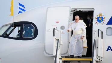 Pope Francis arrives at Athens International Airport in Athens, Greece, on December 4, 2021. (Reuters)