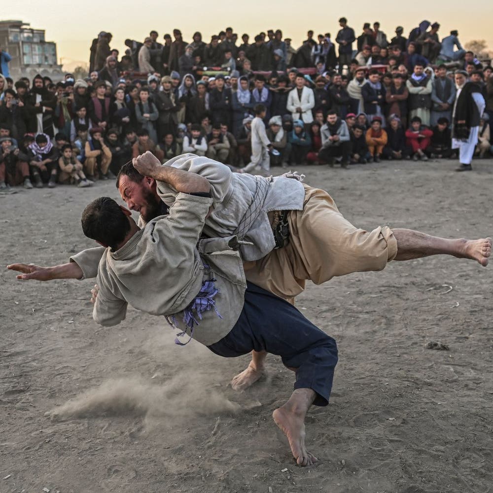 Traditional wrestling continues as a Friday fixture in Kabul