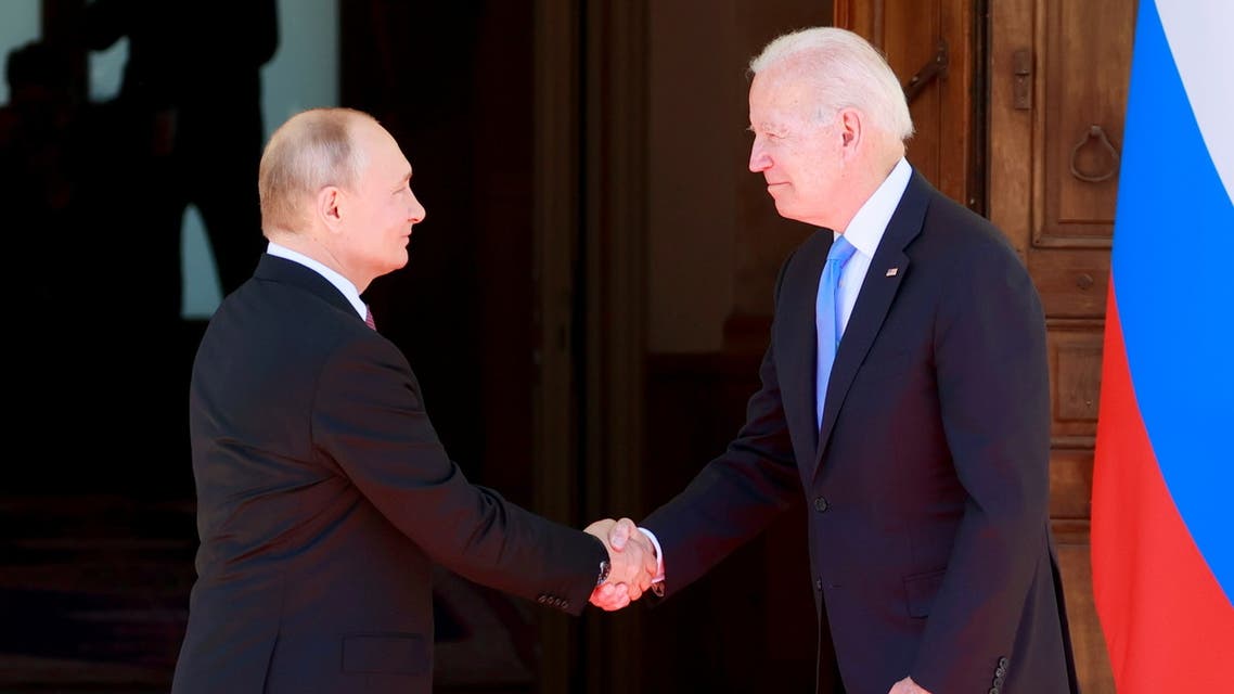 US President Joe Biden and Russia's President Vladimir Putin at the US-Russia summit in Geneva, Switzerland, June 16, 2021. (Reuters)