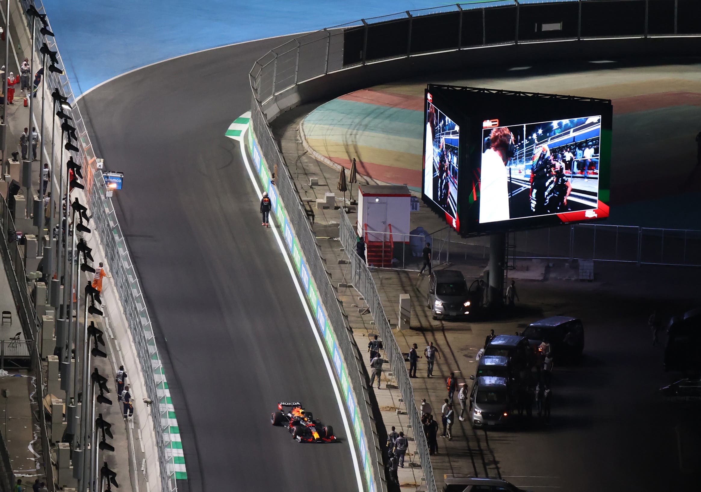 Formula One F1, Saudi Arabian Grand Prix, Jeddah Corniche Circuit, Jeddah, Saudi Arabia on December 4, 2021. Red Bull's Max Verstappen walks away from his car after crashing during qualifying. (Reuters)