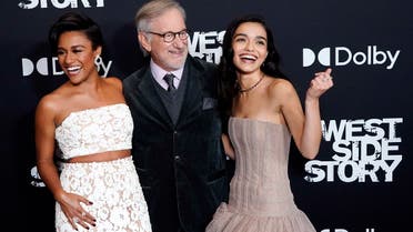 Ariana DeBose (left), Steven Spielberg and Rachel Zegler attend the ‘West Side Story’ premiere at the Rose Theater at Lincoln Center on Nov. 29, 2021, in New York. (AP)
