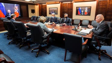 President Joe Biden holds virtual talks with Russia's President Vladimir Putin during a secure video call from the Situation Room, Dec. 7, 2021. (Reuters)