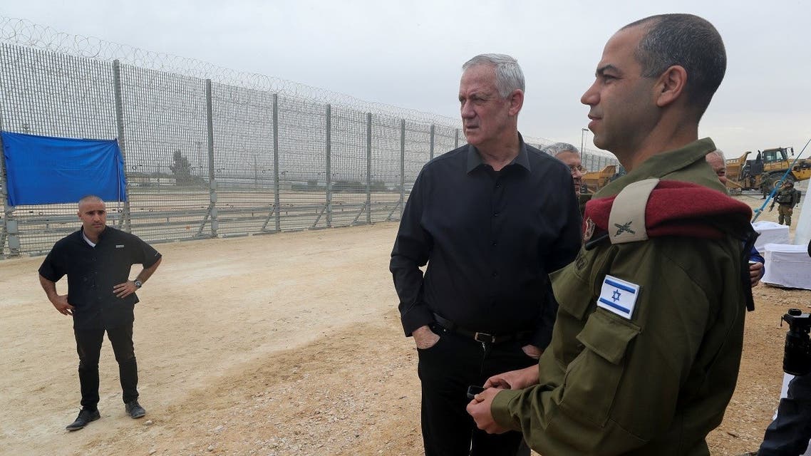 Israeli Defense Minister Benny Gantz visits the newly completed underground barrier along the Gaza Strip frontier in Erez, southern Israel December 7, 2021. (Reuters/Ammar Awad)