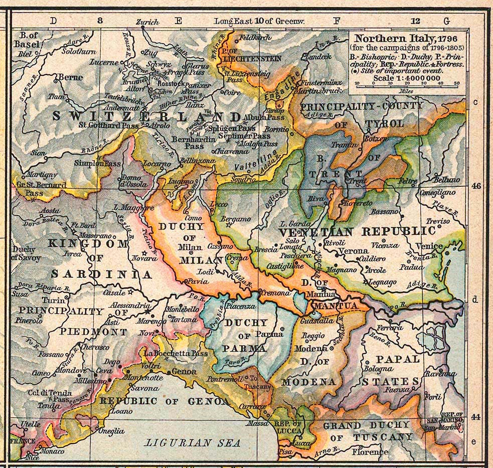 Map of northern Italy in 1796