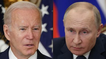 US President Joe Biden on Nov. 18, 2021 and Russian President Vladimir Putin on Dec. 4, 2021. (AFP)