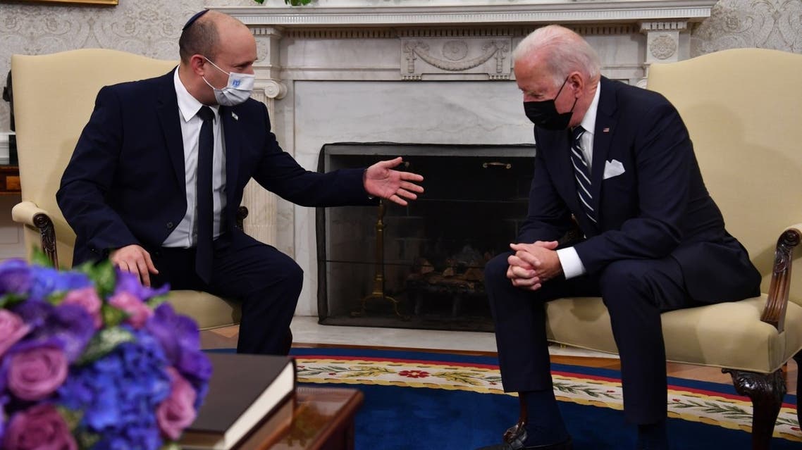 US President Joe Biden meets with Israeli Prime Minister Naftali Bennett in the Oval Office of the White House in Washington, DC, on August 27, 2021. (AFP)