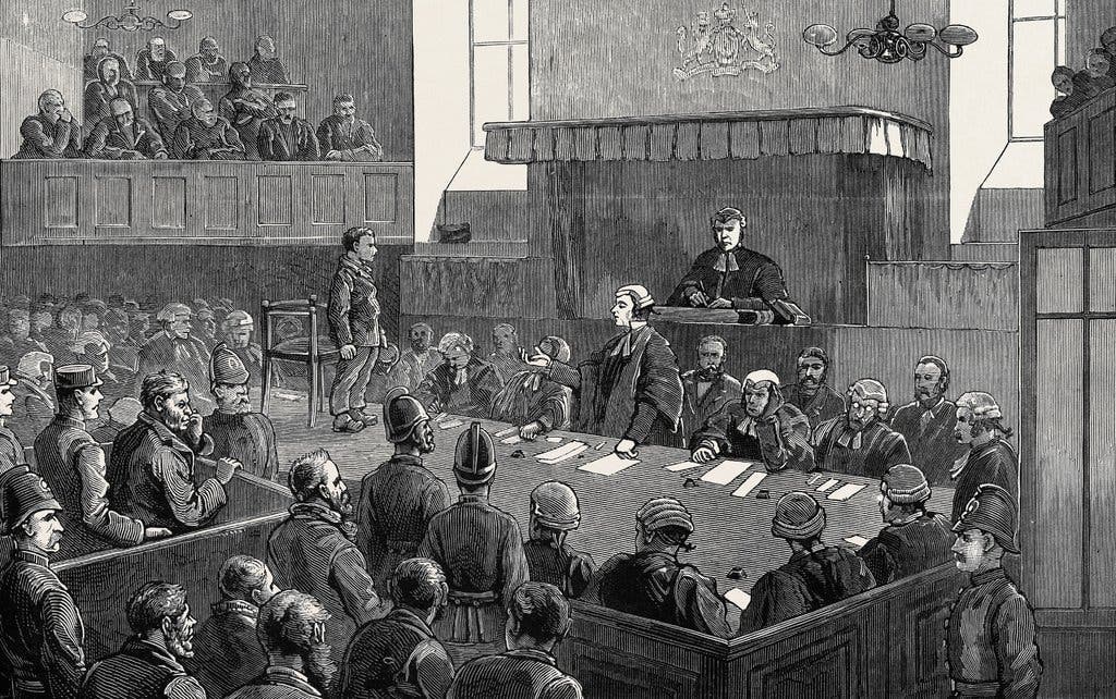 لوحة تخيلية لعملية المحاكمة