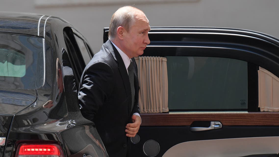 Russian President Vladimir Putin exits his car as he arrives at San Damaso courtyard for a private audience with the Pope on July 4, 2019 at the Vatican. Russian President Vladimir Putin arrives in Rome Thursday for a lightning visit including talks with the pope and Italy's populist government, which has called for an easing of sanctions despite Moscow's ongoing crisis with the West. / AFP / Tiziana FABI